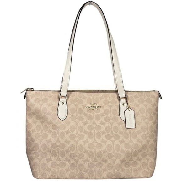 COACH Signature Gallery Tote Handbag Sand Chalk Beige Shoulder Bag Purse - Picture 1 of 15